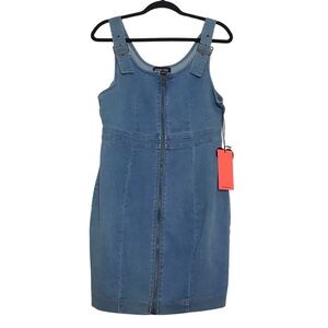 C’Est Toi Womens Full Zip Sleeveless Overall Denim Dress Size L Preppy Western